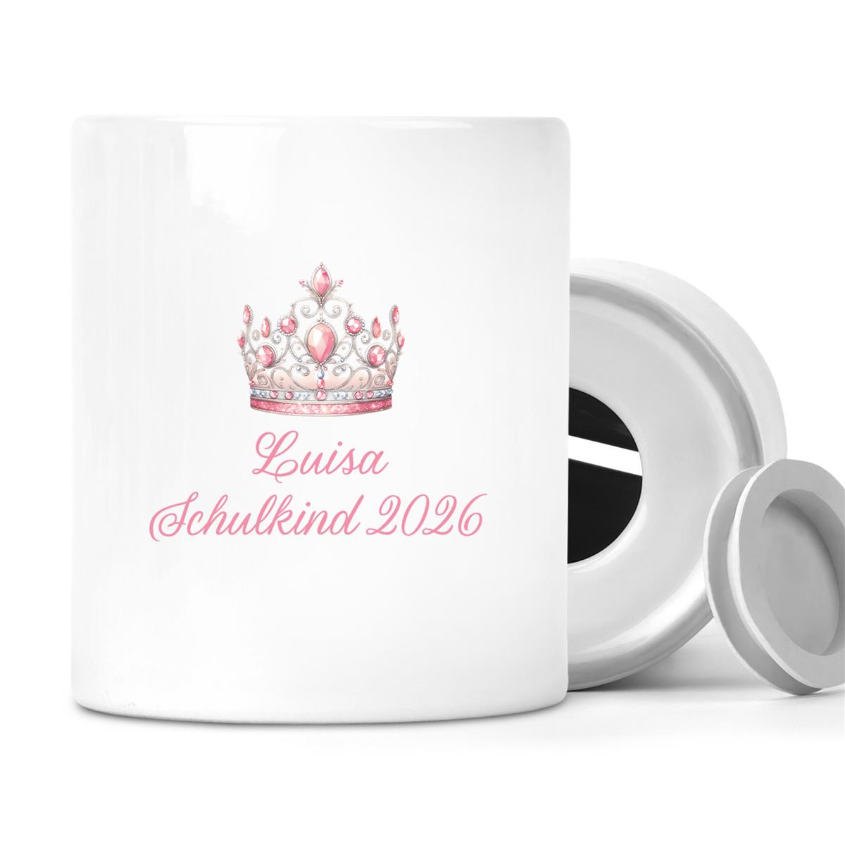 Spardose mit Wunschname Schulanfang 15 Prinzessin personalisiert