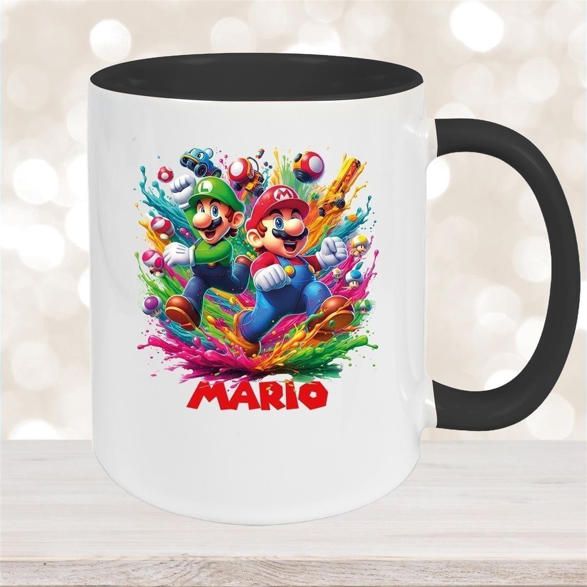 Tasse Wunschname Super-Mario 6 Keramik Kinderbecher personalisiert versch. Farben