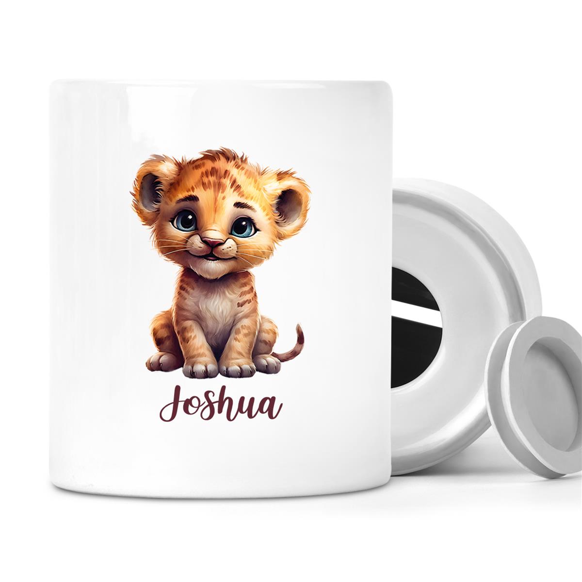 Spardose mit Wunschname Löwe 2 personalisiert