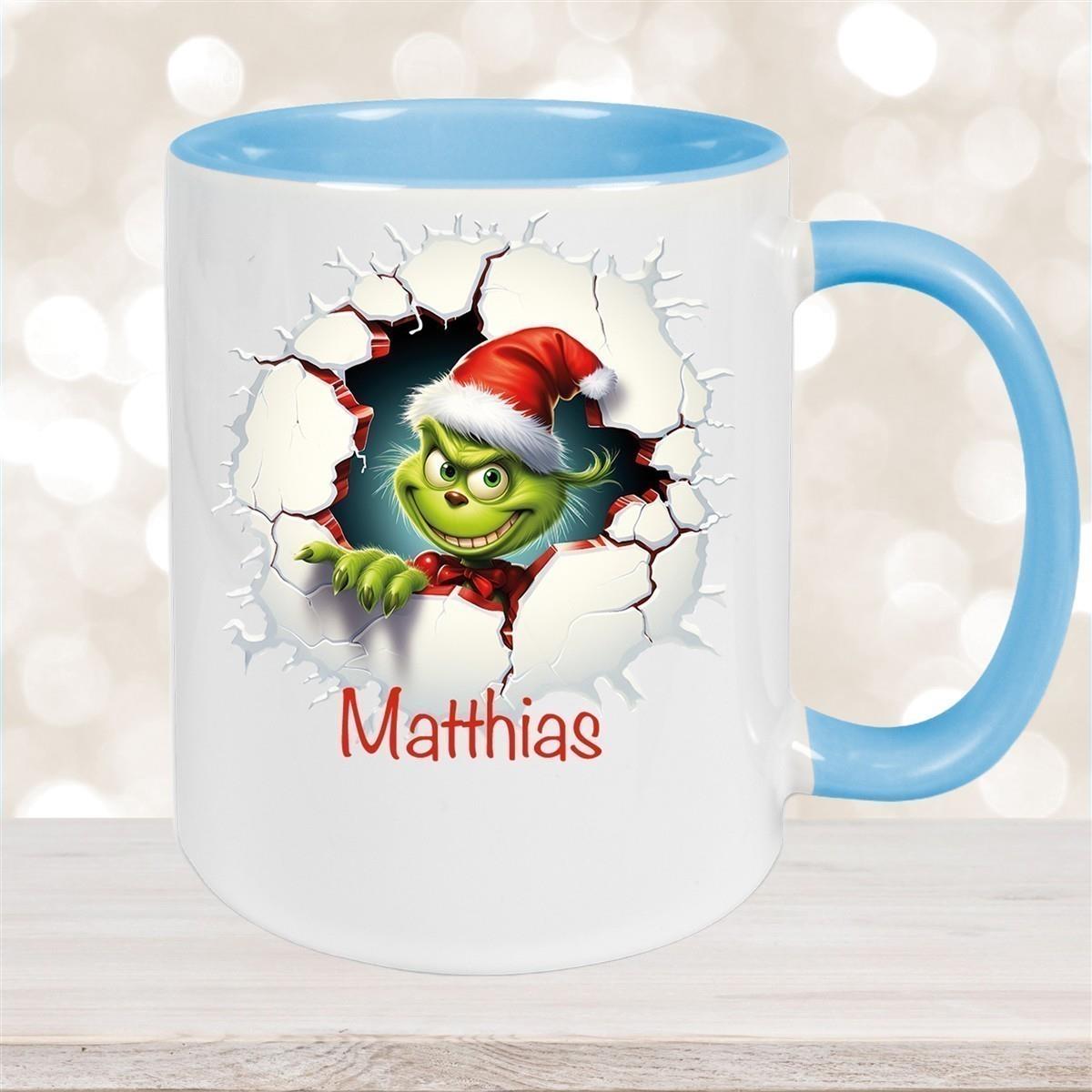 Tasse Wunschname Weihnachten Grinch 8 Keramik Kinderbecher versch. Farben