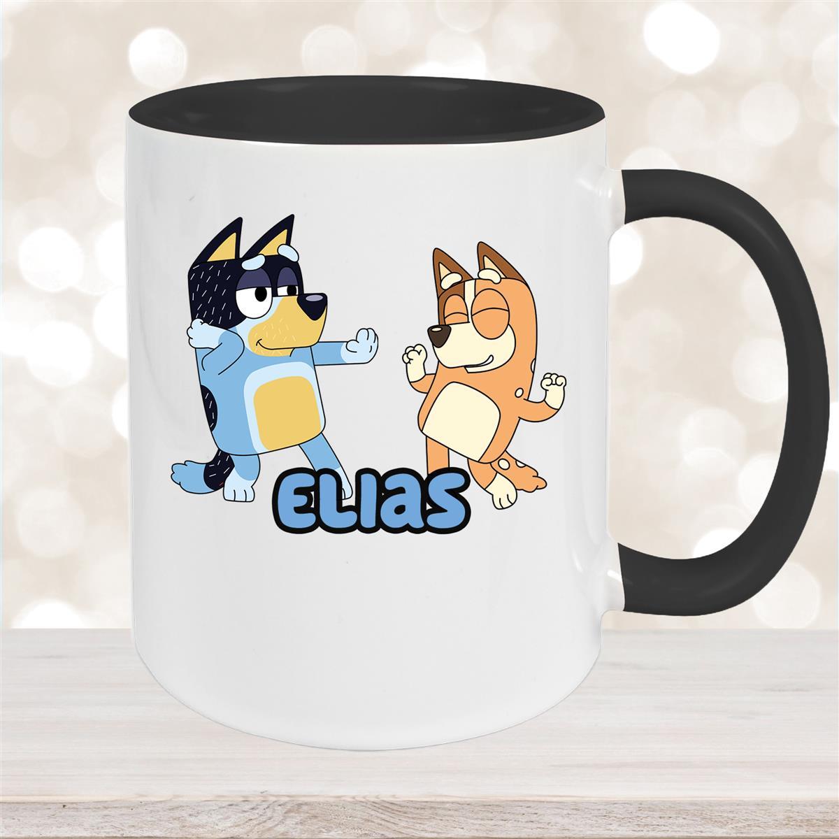 Tasse Bluey #1 Wunschname Keramik Kinderbecher personalisiert Schwarz