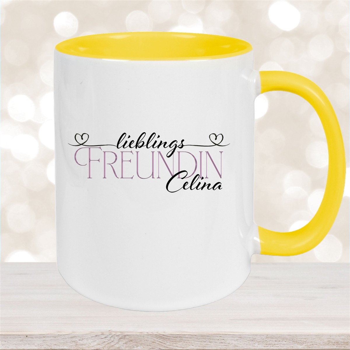 Tasse Wunschname Lieblings-Freundin #1 personalisiert Keramik Becher Gelb
