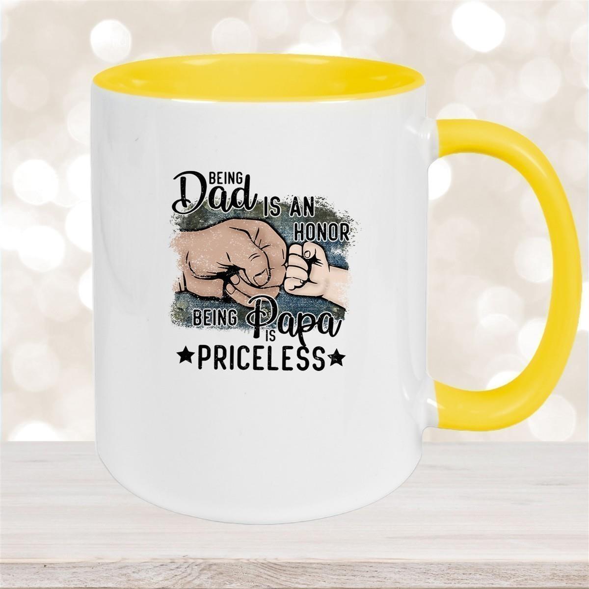 Tasse Vatertag 4 "Being Papa is Priceless" Keramik versch. Farben