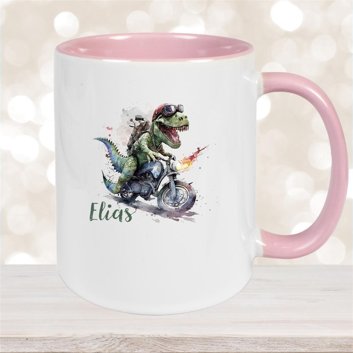 Tasse Dino 5 Wunschname Keramik Kinderbecher Personalisiert versch. Farben