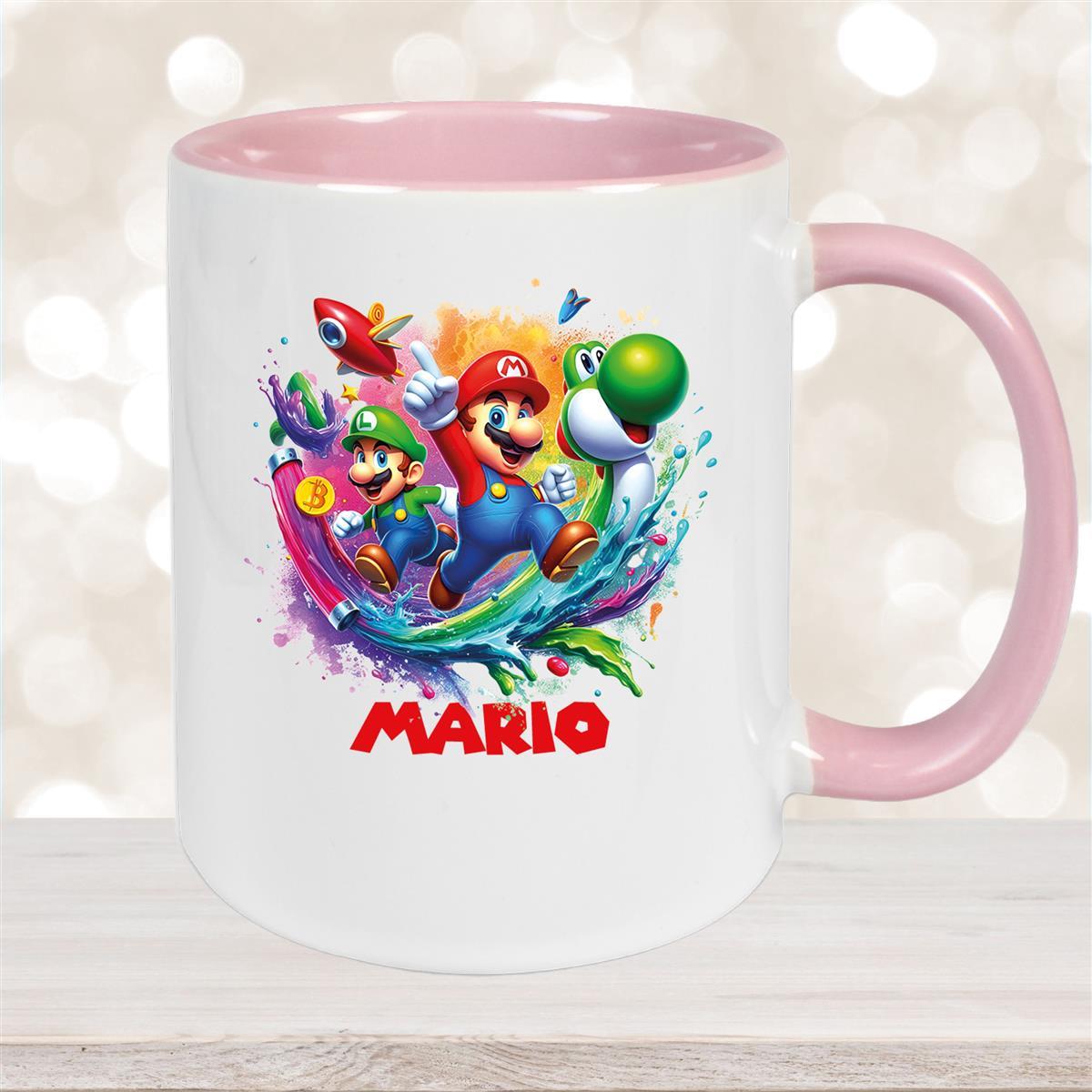 Tasse Wunschname Super-Mario #2 Keramik Kinderbecher personalisiert Altrosa
