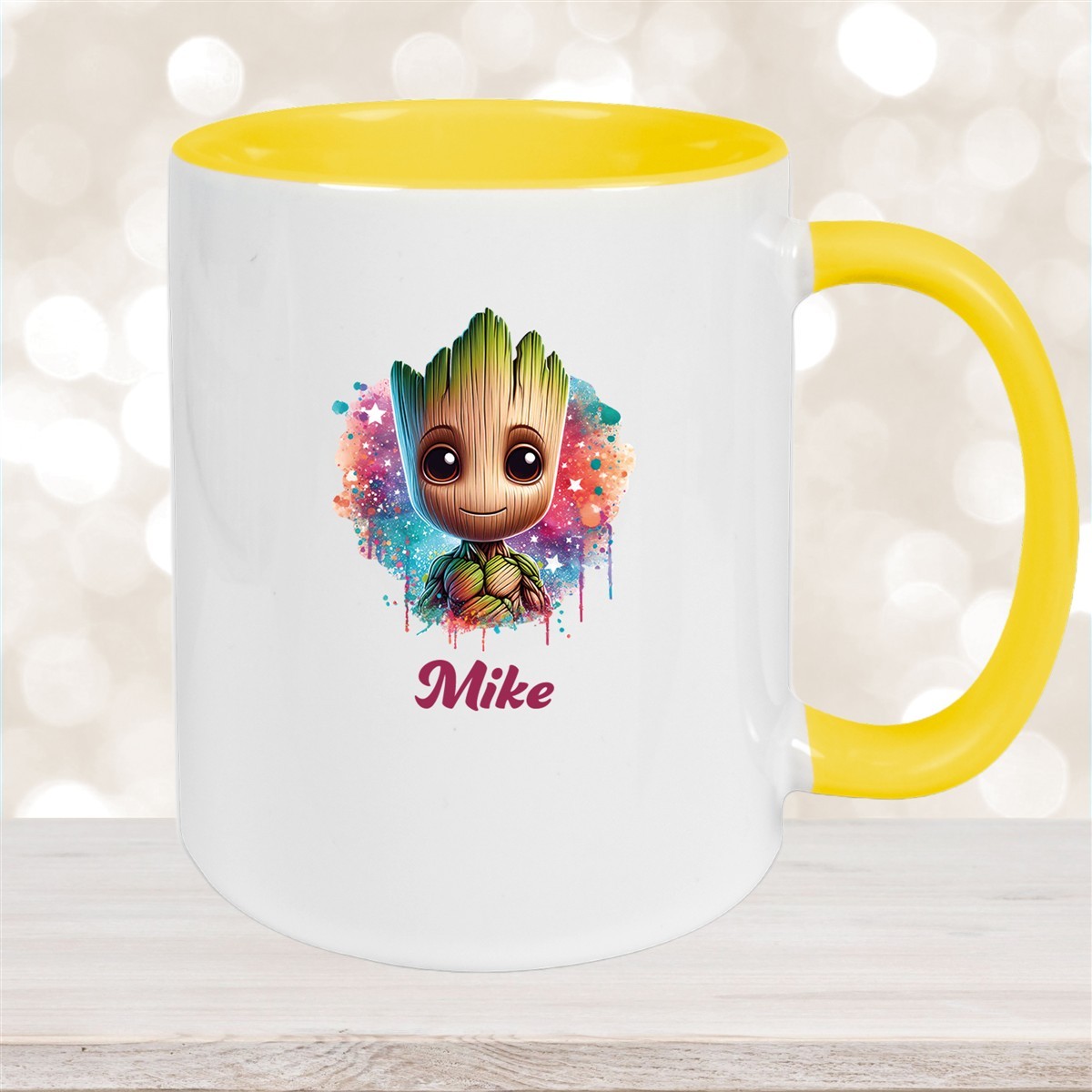 Tasse Baby-Groot #4 Wunschname Keramik Kinderbecher personalisiert Gelb