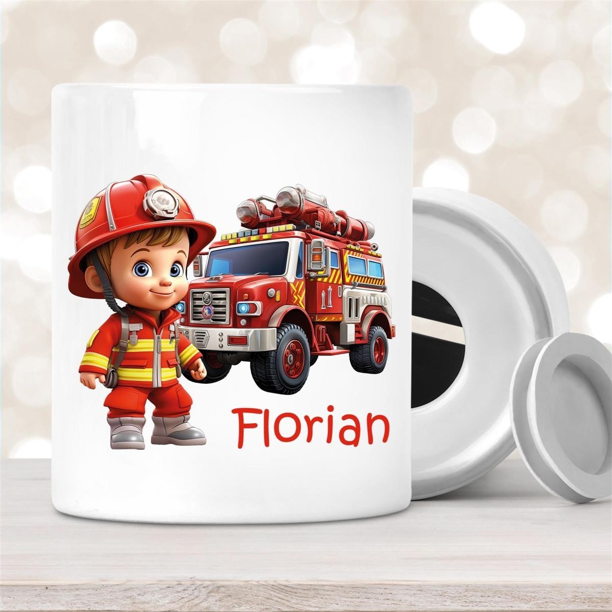 Spardose mit  Wunschname Feuerwehr #2 personalisiert