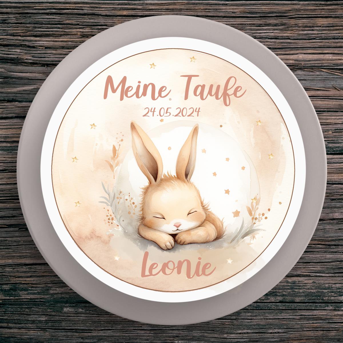 Tortenaufleger Taufe Hase #2 Name & Datum (20cm)