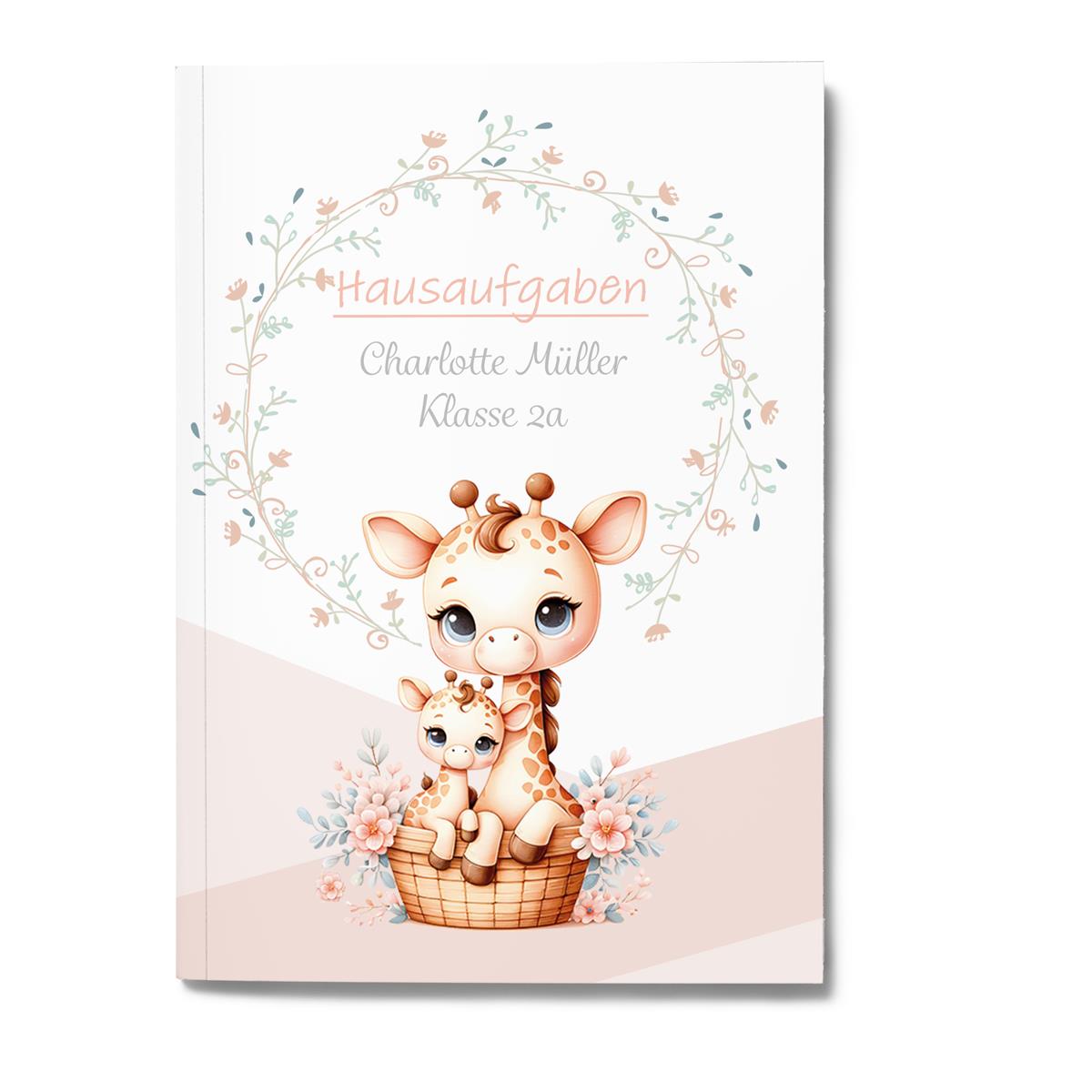 Hausaufgabenheft Giraffe #1  DIN A5 - 48 Blatt mit Name und Klasse