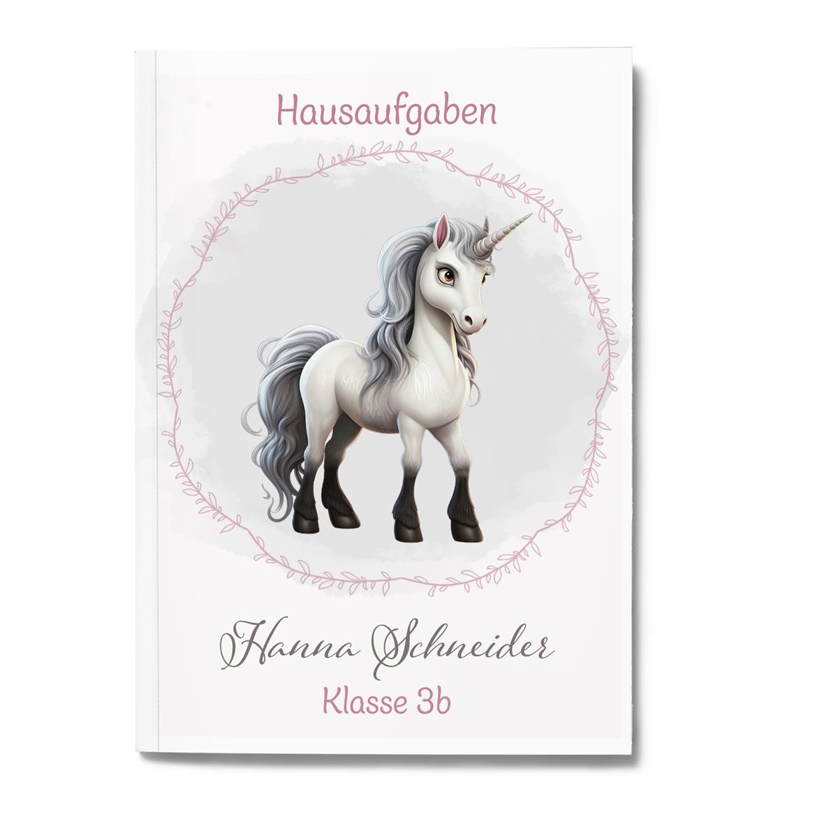 Hausaufgabenheft Einhorn #6  DIN A5 - 48 Blatt mit Name und Klasse