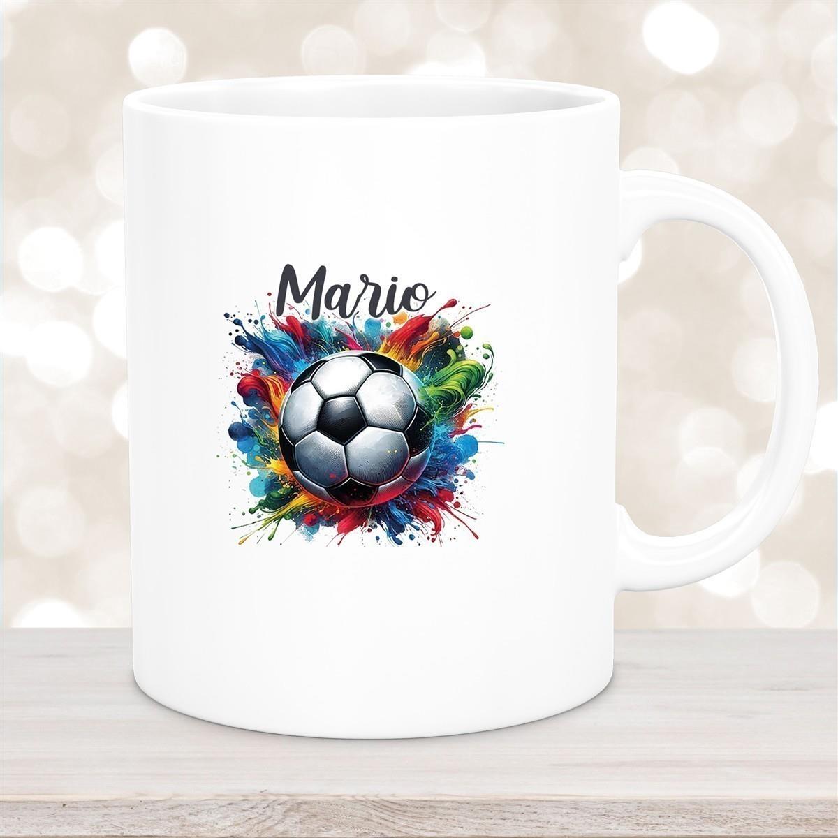 Tasse Wunschname Fußball 12 Personalisiert Keramik Kinderbecher versch. Farben