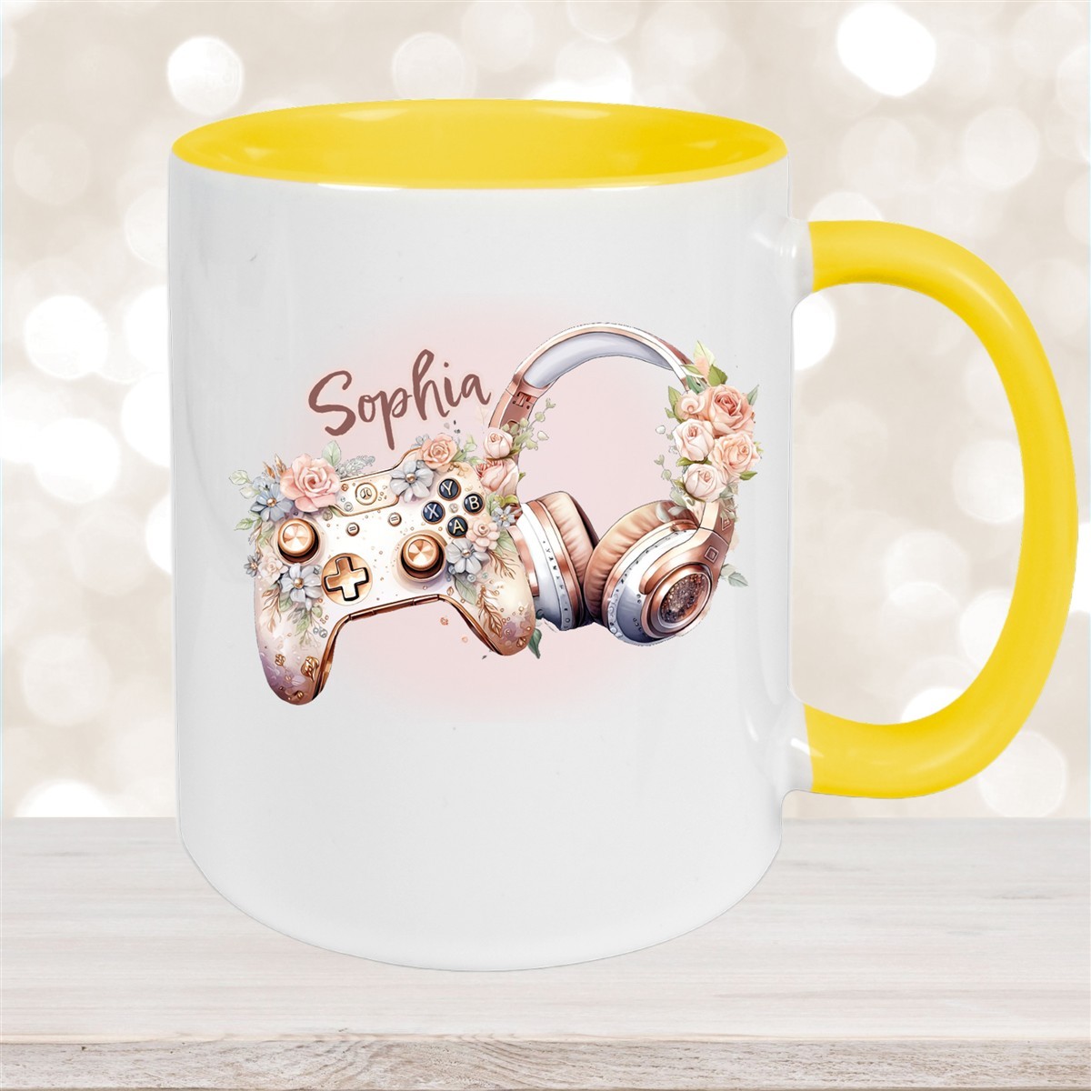 Tasse Gamer #4 Wunschname Keramik Kinderbecher personalisiert Gelb