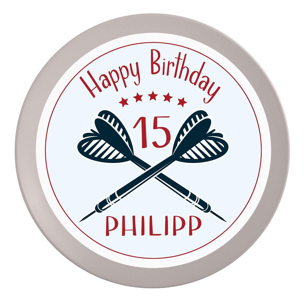 Tortenaufleger Geburtstag Dart 3 Name & Zahl (20cm) Fondant Papier