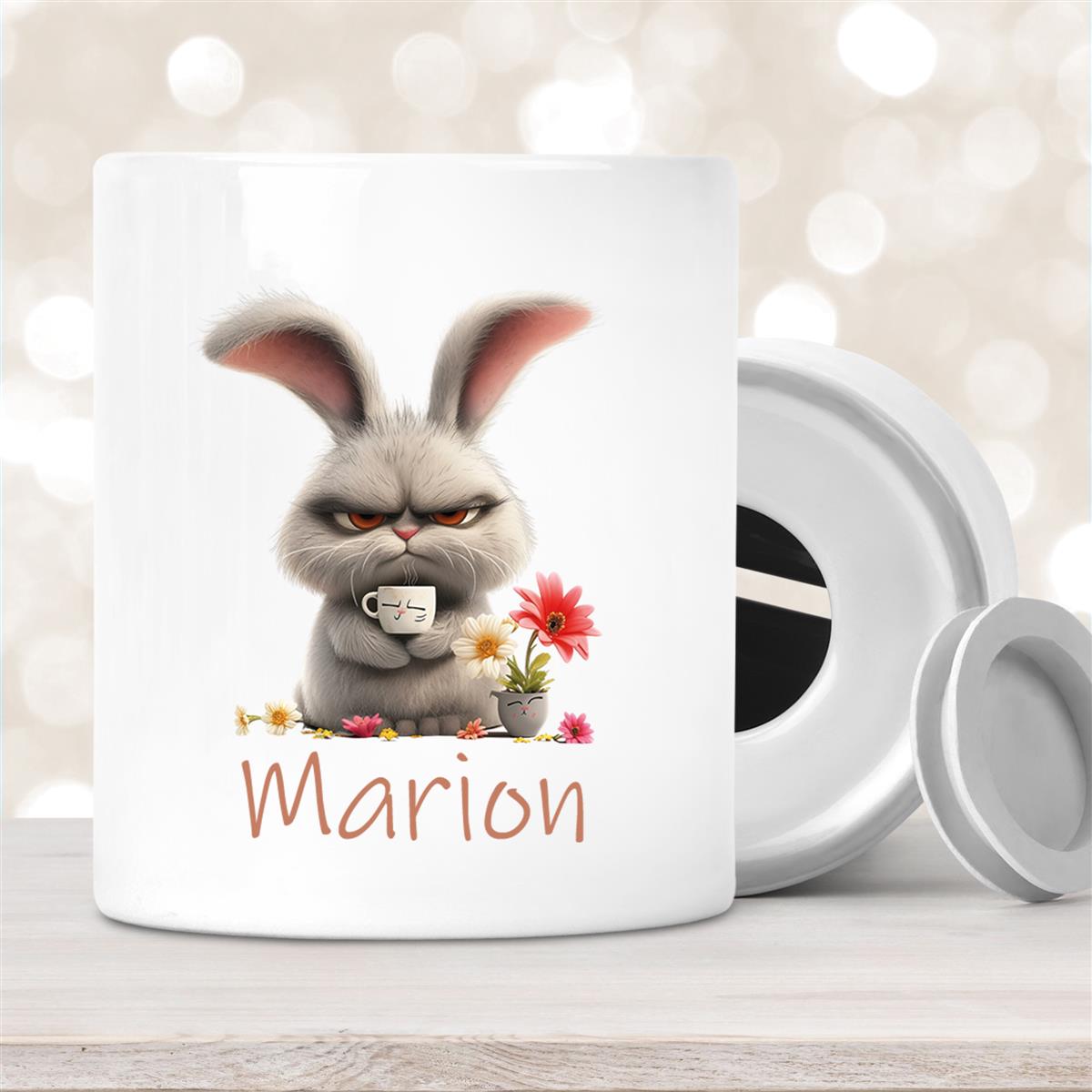 Spardose Ostern Grumpy-Bunny #2 mit Wunschname personalisiert