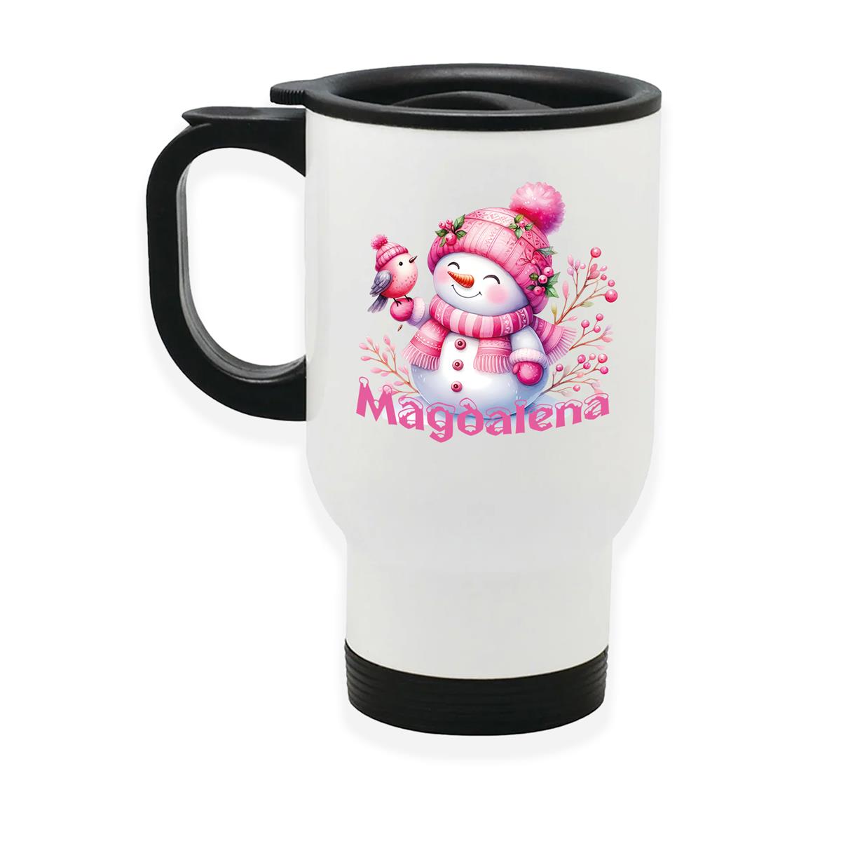 Edelstahl-Thermobecher mit Deckel Weihnachten Schneemann 1 personalisiert weiß