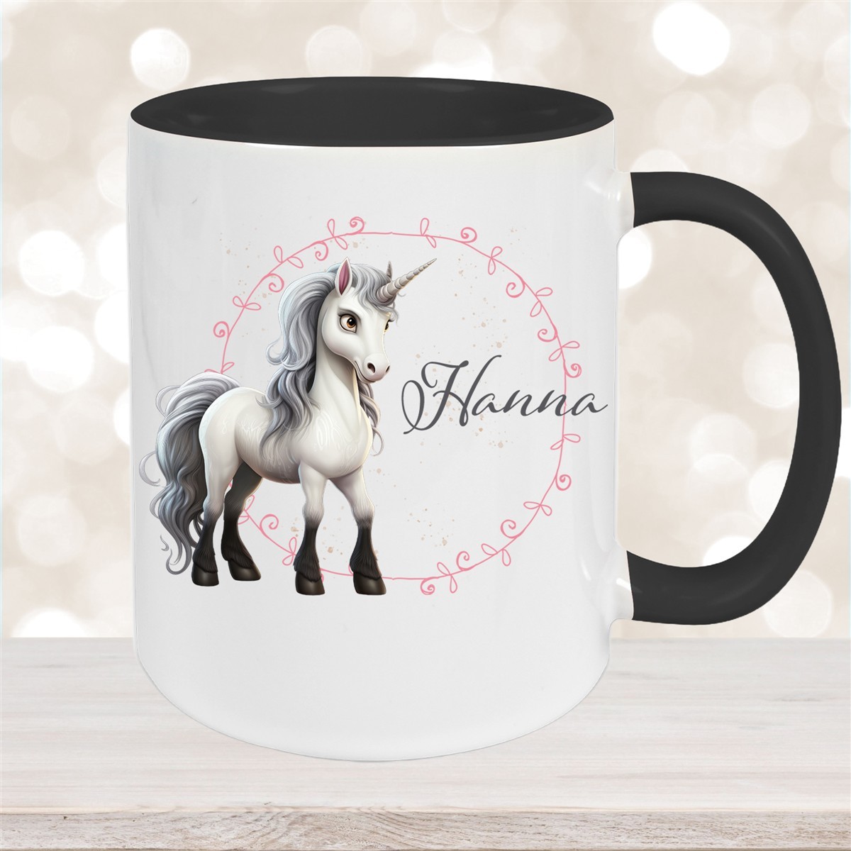 Tasse Einhorn #6 Wunschname Keramik Kinderbecher personalisiert Schwarz