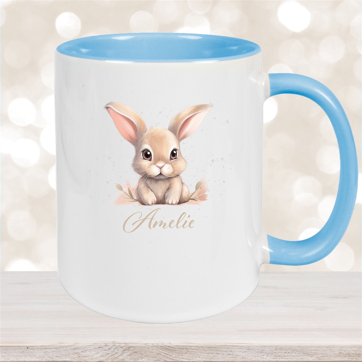 Tasse Ostern - Hase #7 Wunschnamen Keramik personalisiert Hellblau