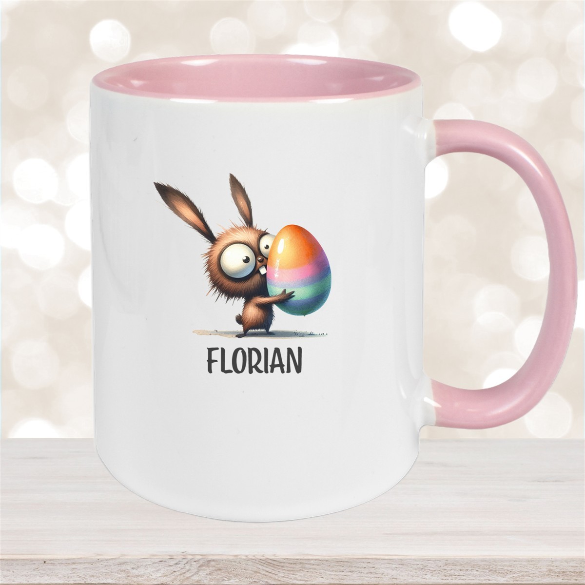Tasse Ostern - Hase #6 Wunschnamen Keramik personalisiert Altrosa