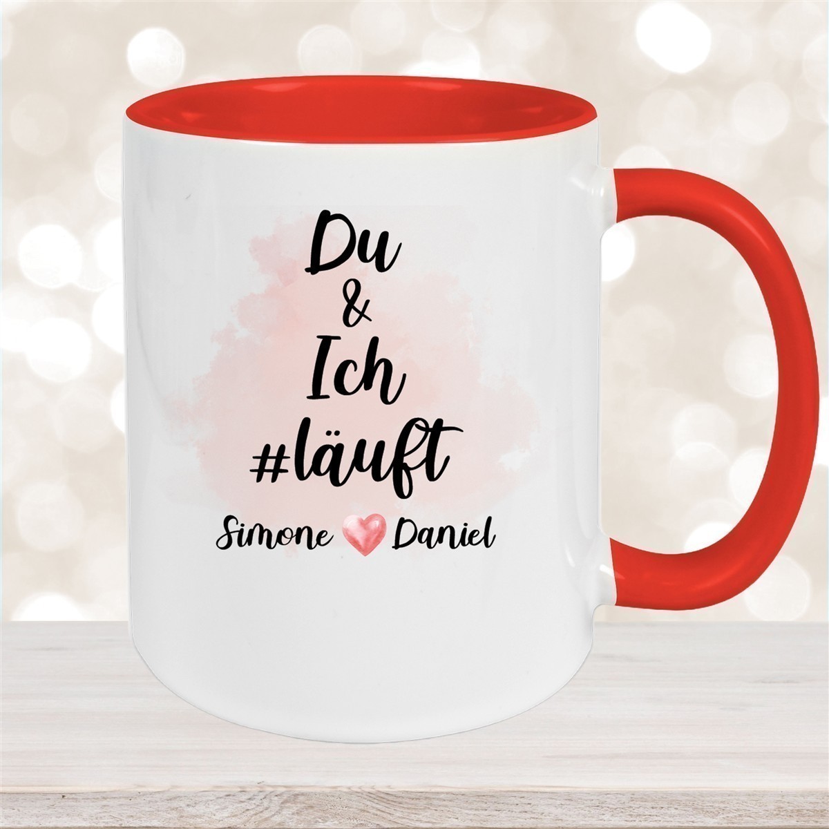 Tasse Spruch "Du & Ich Läuft" Valentinstag #8 Wunschnamen Keramik personalisiert versch. Farben