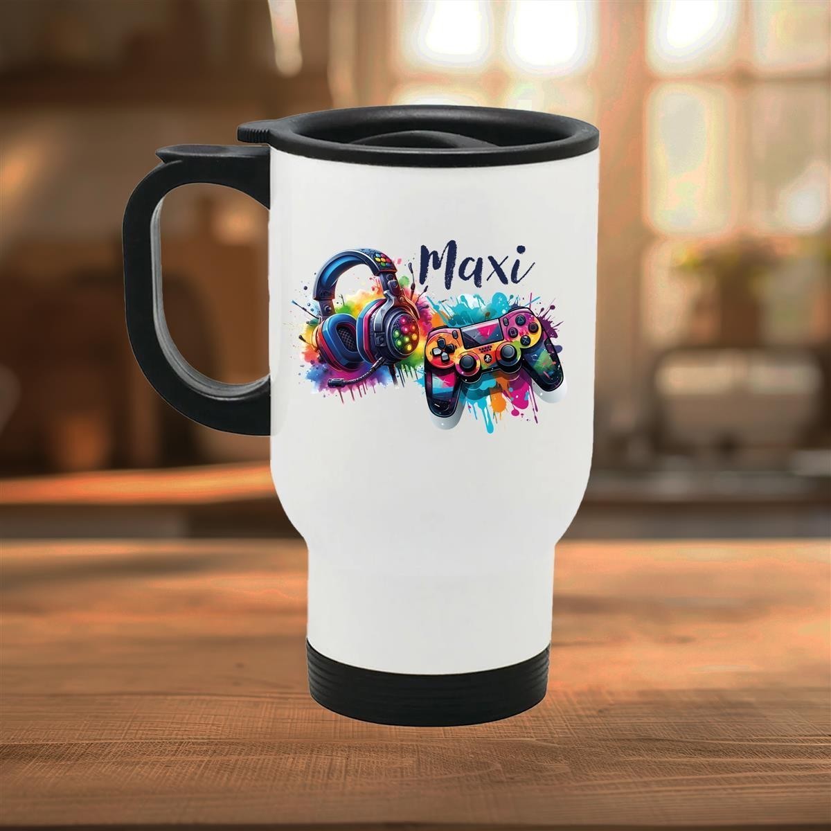 Edelstahl-Thermobecher mit Deckel Gamer #03 weiß