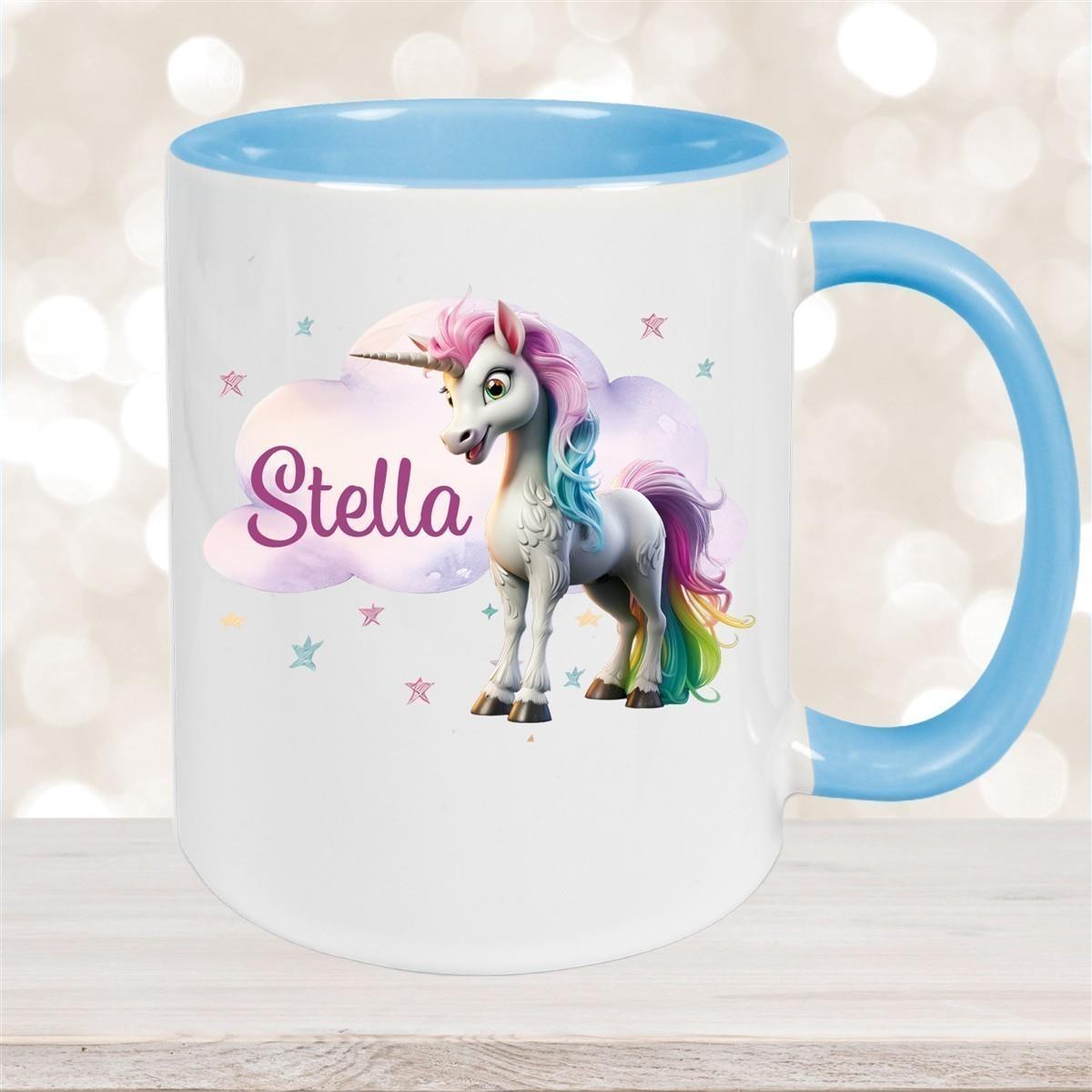 Tasse Einhorn Wolke 4 Wunschname Keramik Kinderbecher personalisiert versch. Farben
