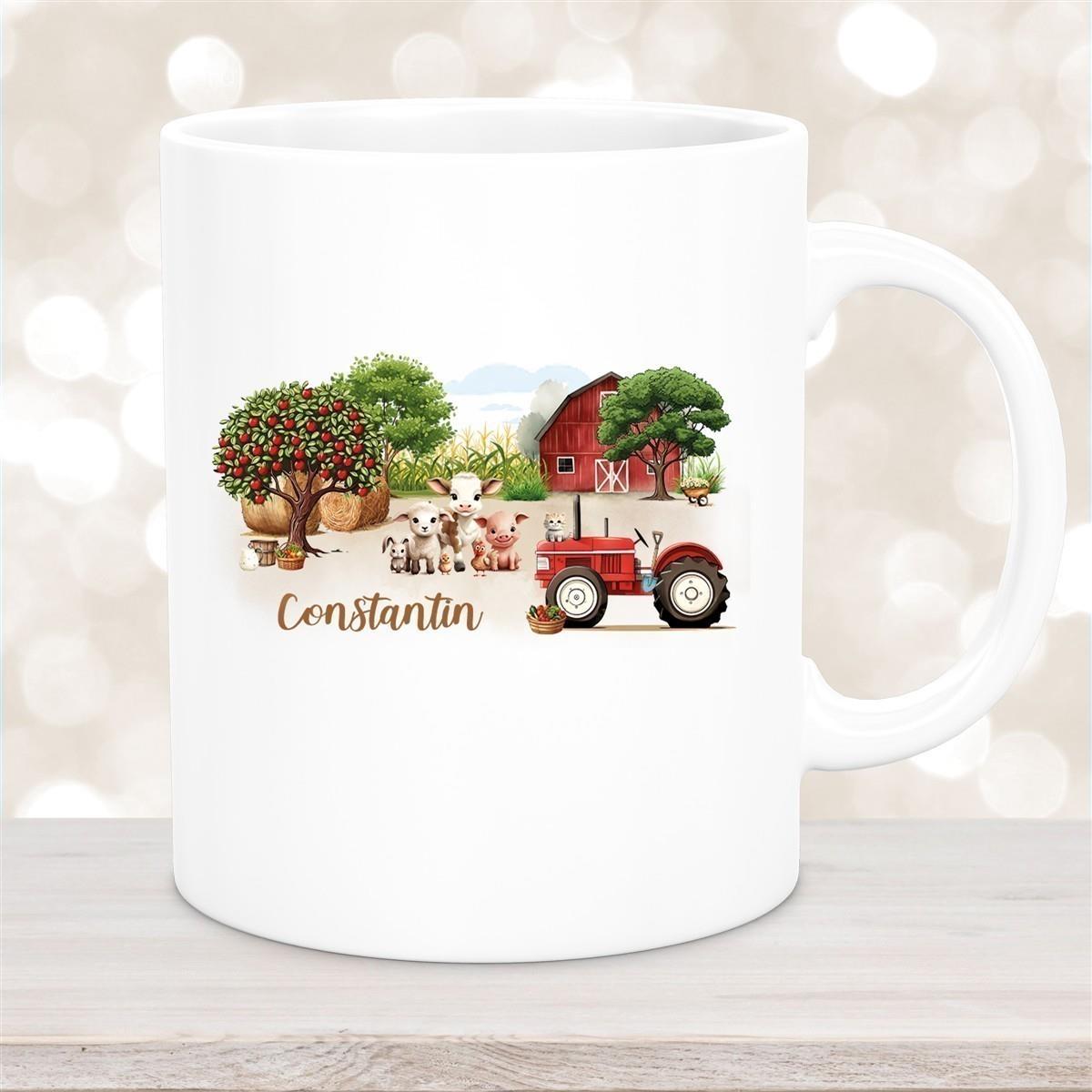 Tasse Wunschname Bauernhof 1 Keramik Kinderbecher personalisiert versch. Farben