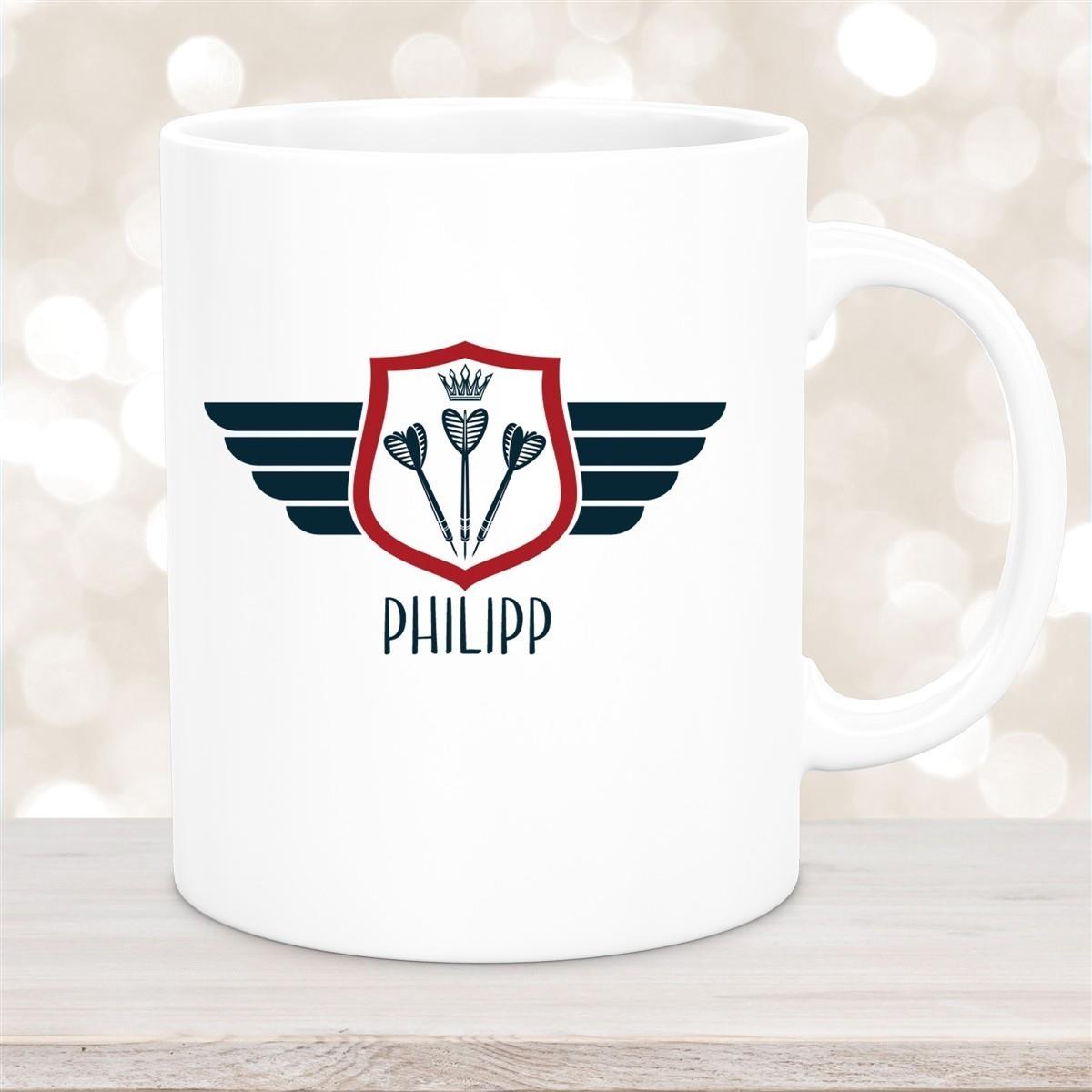 Tasse Dart 2 Wunschname Keramik Kinderbecher personalisiert versch. Farben