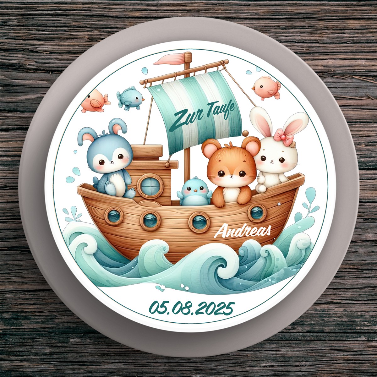 Tortenaufleger Taufe Arche-Noah #4 Name & Datum (20cm) Tortenaufleger Taufe Arche-Noah #4 Name & Datum (20cm)
