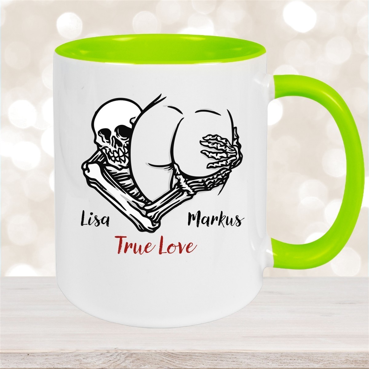Tasse Totenkopf True Love Valentinstag #7 Wunschnamen Keramik personalisiert versch. Farben
