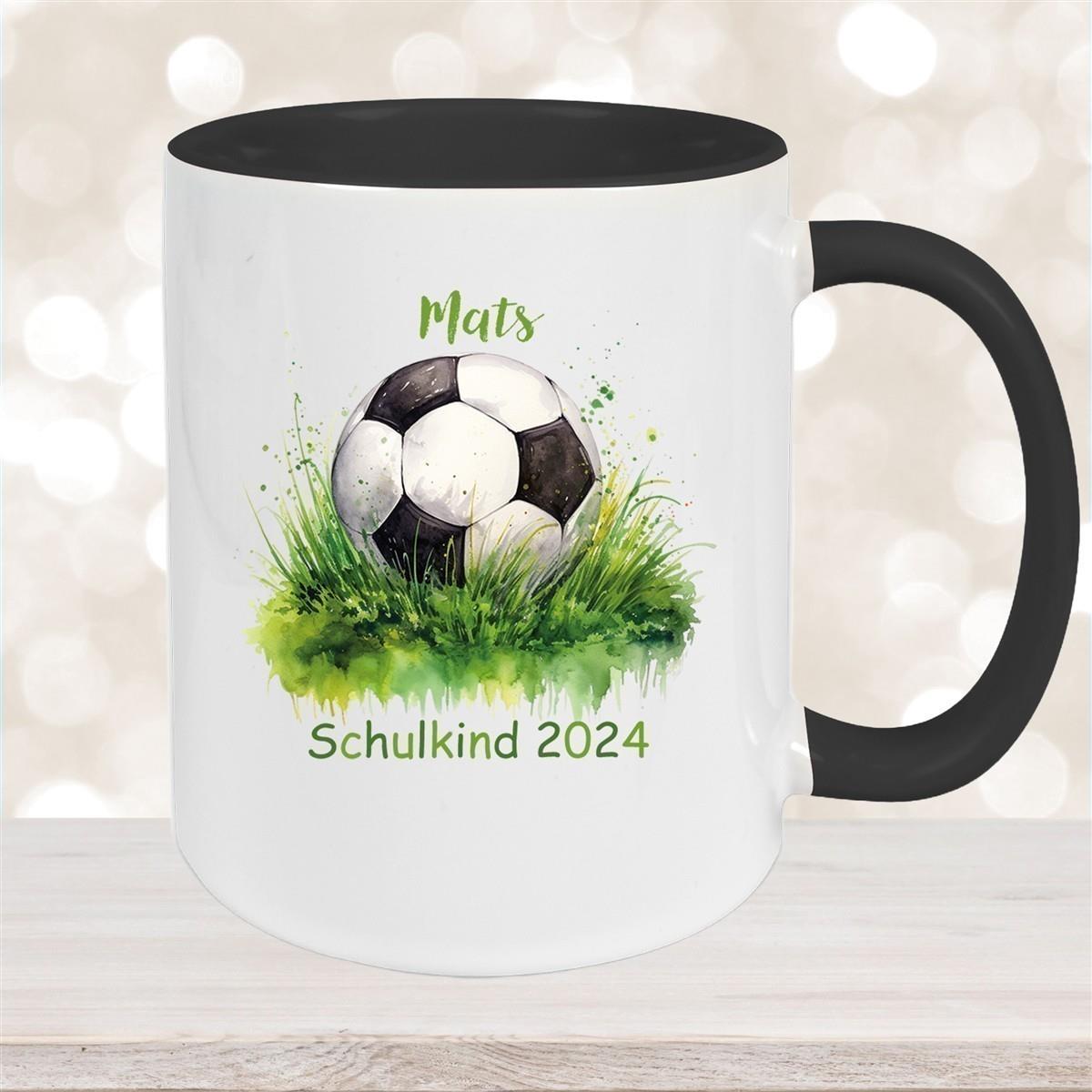 Tasse Schulkind 12 Wunschname Fußball1 Keramik Kinderbecher Personalisiert versch. Farben