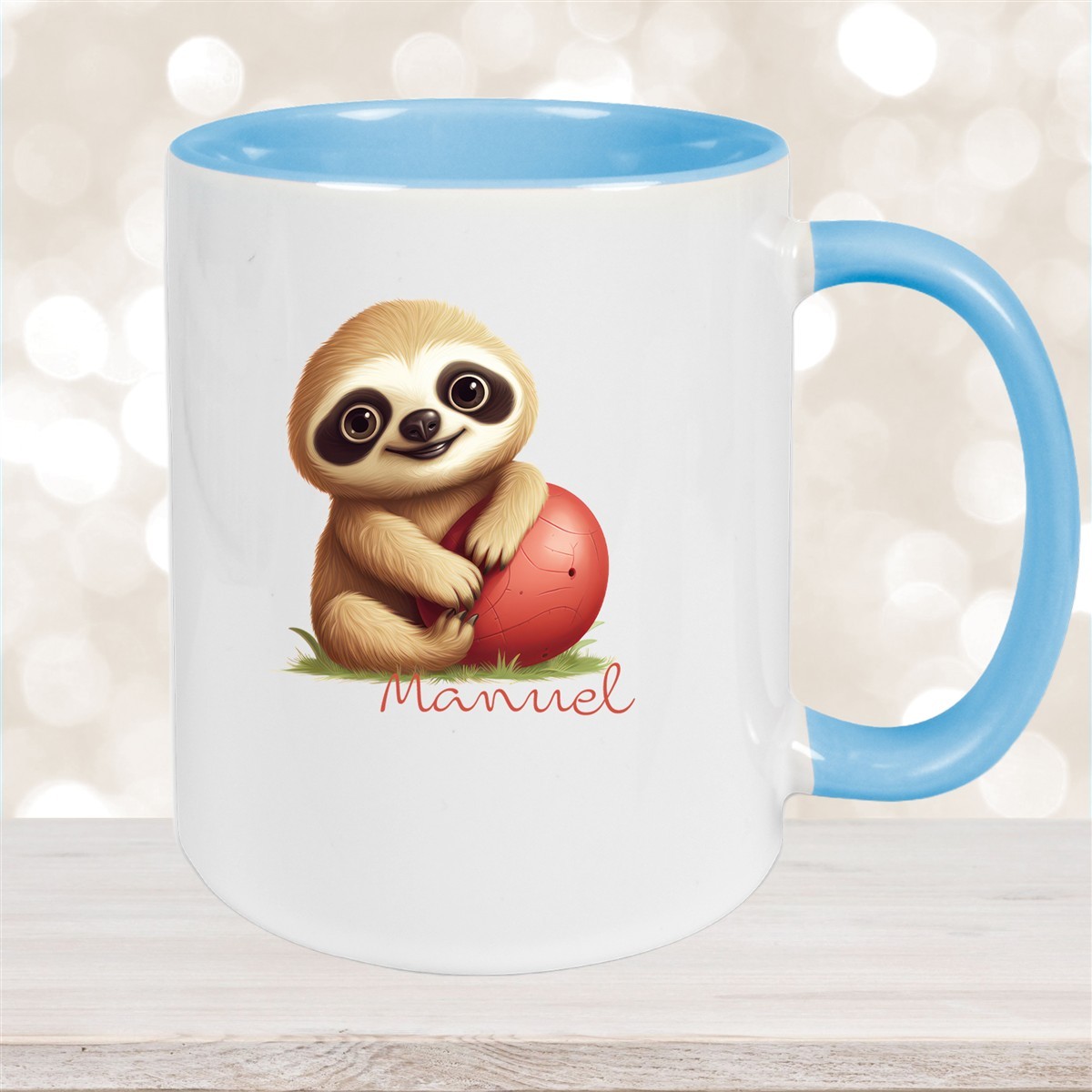 Tasse Wunschname Faultier-Ball Keramik Kinderbecher Personalisiert versch. Farben