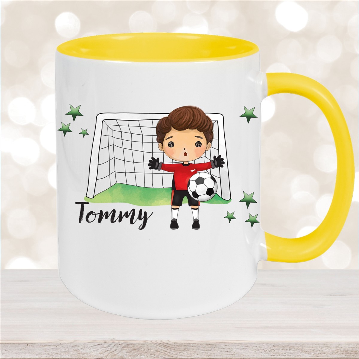 Tasse Fußball #3 Wunschname Keramik Kinderbecher personalisiert Gelb
