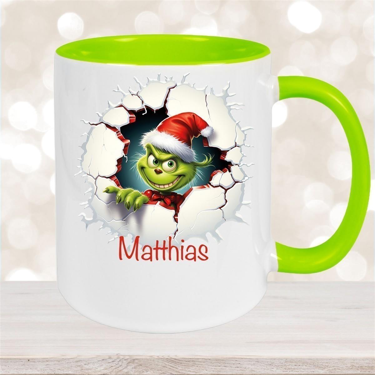 Tasse Wunschname Weihnachten Grinch 8 Keramik Kinderbecher versch. Farben