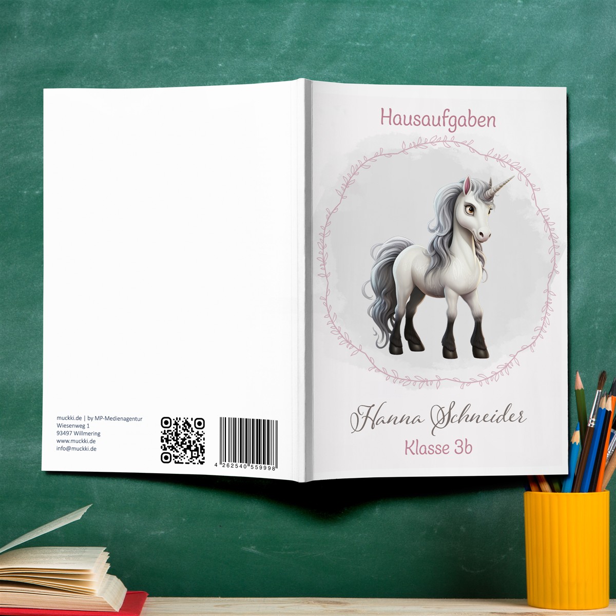 Hausaufgabenheft Einhorn #6  DIN A5 - 48 Blatt mit Name und Klasse