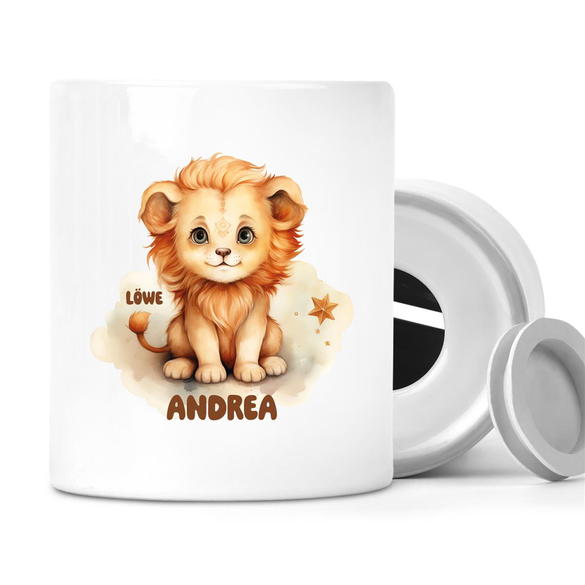 Spardose mit Wunschname Sternzeichen Löwe 1 personalisiert