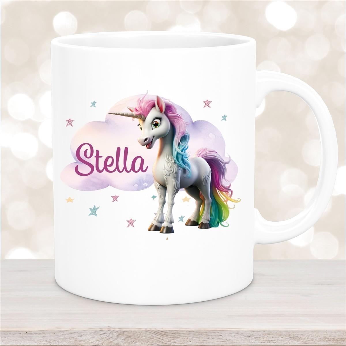Tasse Einhorn Wolke 4 Wunschname Keramik Kinderbecher personalisiert versch. Farben