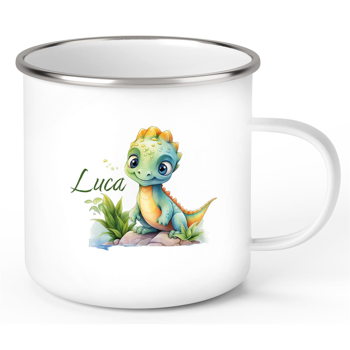 Tasse Wunschname Dino #11 Emaille Kinderbecher