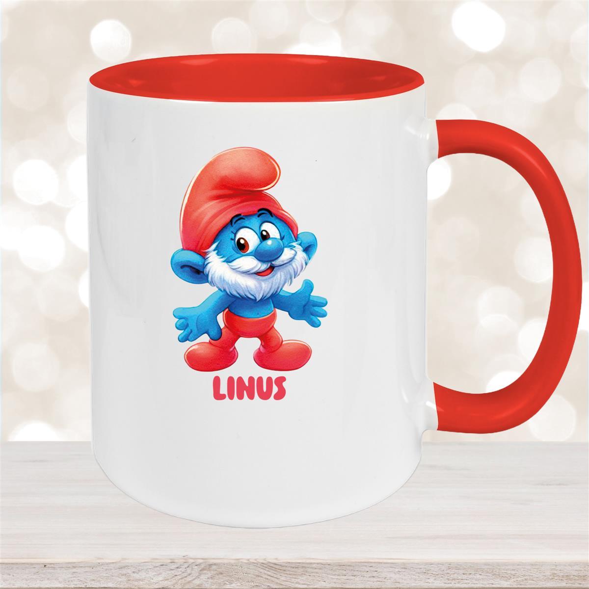 Tasse Kinder Schlumpf #4 Papa Schlumpf Wunschname Keramik Kinderbecher personalisiert versch. Farben Rot