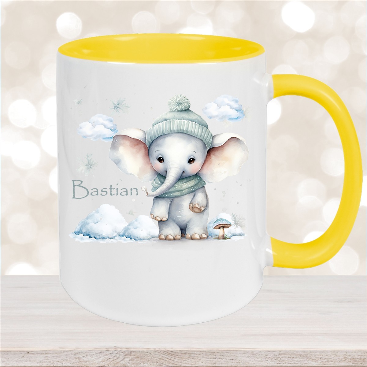 Tasse Wunschname Christmas Elefant #2 Keramik Kinderbecher Gelb