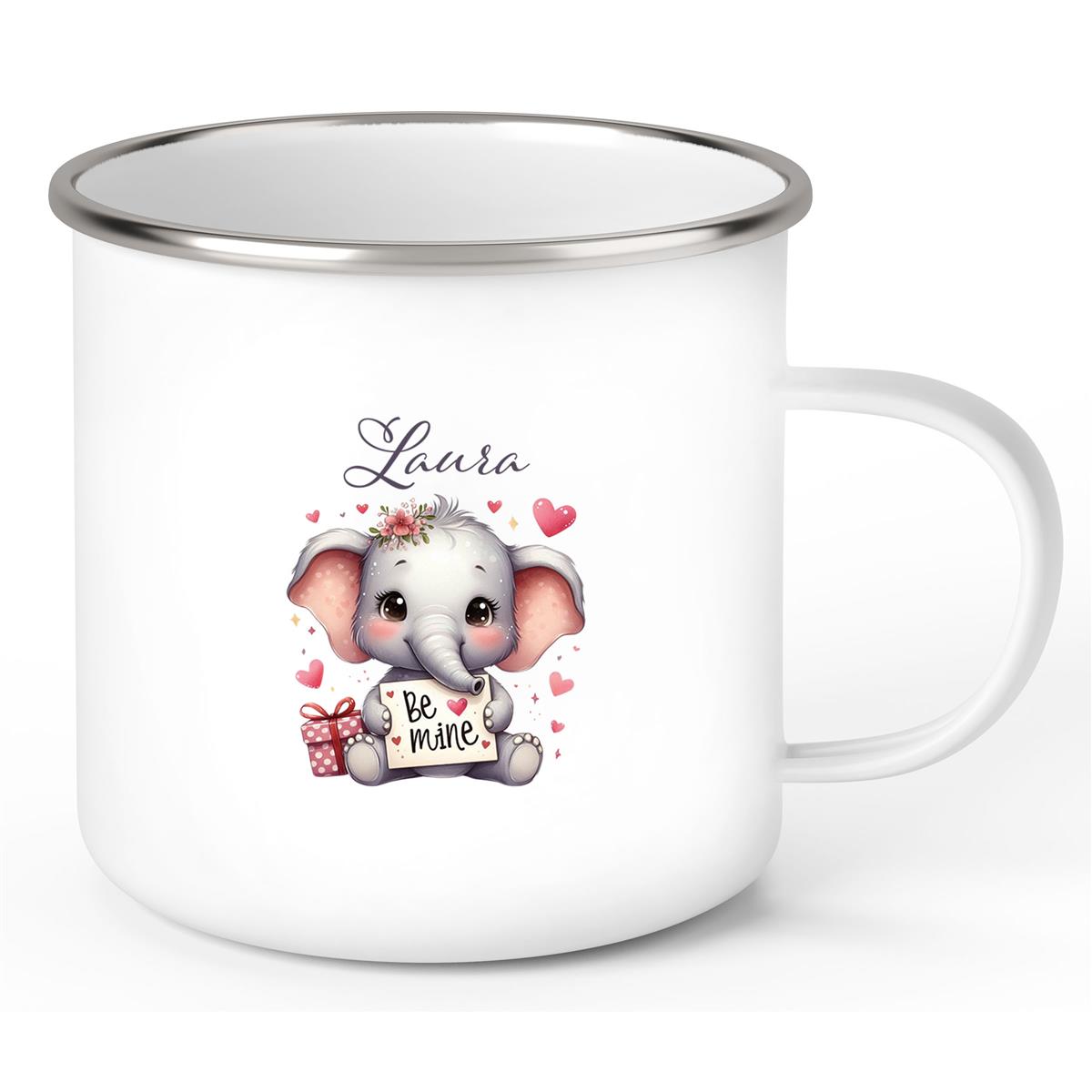 Tasse Liebe - Elefant Valentinstag Wunschnamen Emaille personalisiert