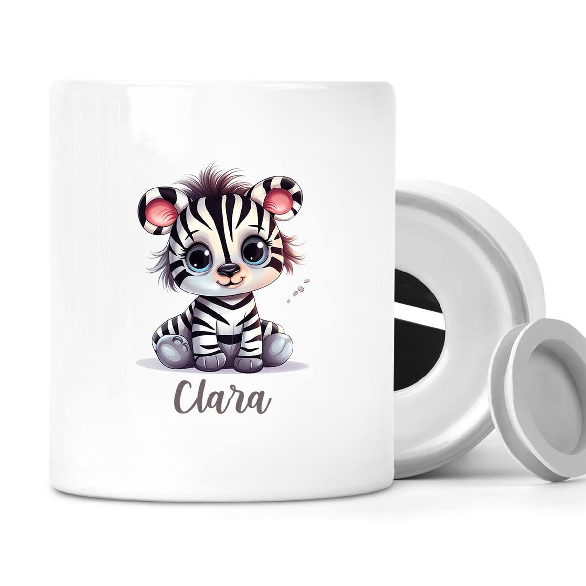 Spardose mit Wunschname Zebra 2 personalisiert