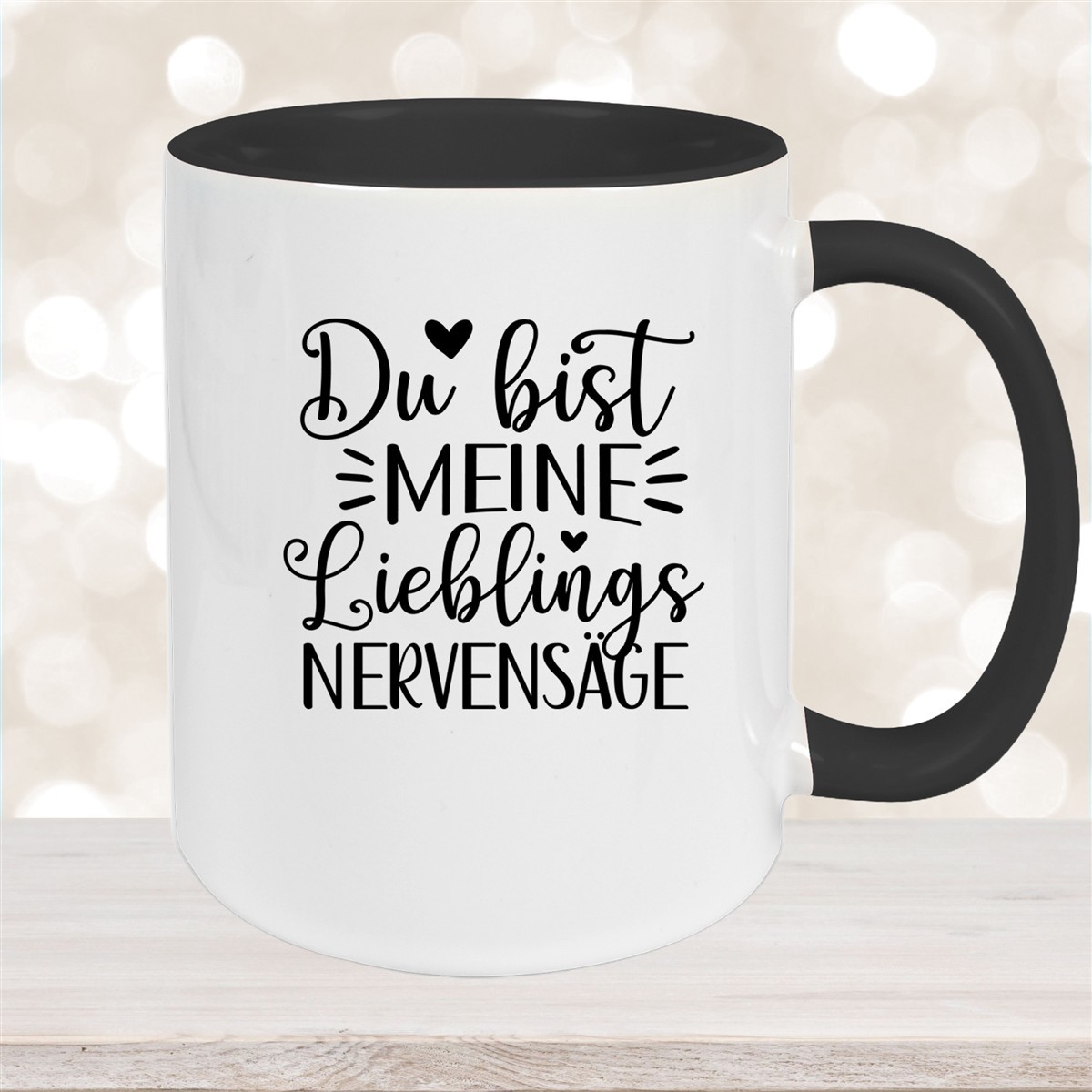 Tasse Liebe - Spruch "Du bist MEINE Lieblings NERVENSÄGE" Valentinstag Wunschnamen Keramik personalisiert versch. Farben Schwarz