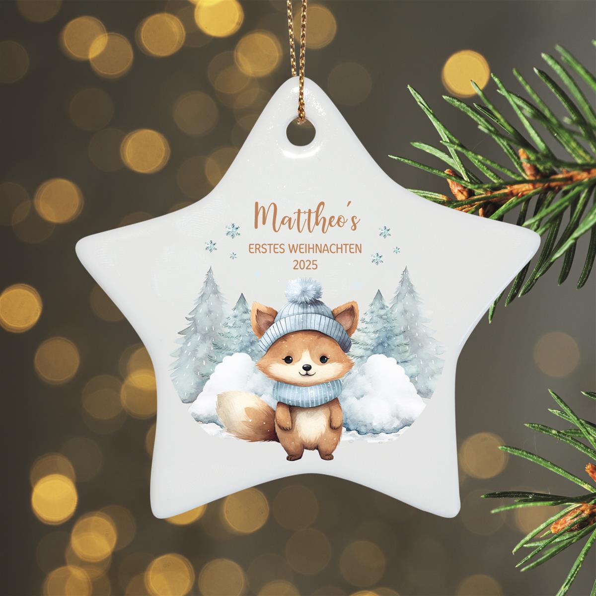 Weihnachtsanhänger personalisiert Fuchs mein erstes Weihnachten Name Motiv Anhänger Keramik, Weihnachtsschmuck, Weihnachtskugel, Christbaumschmuck versch. Formen