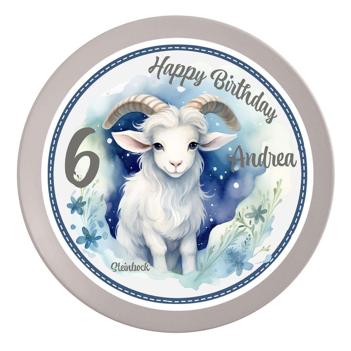 Tortenaufleger Geburtstag Sternzeichen Steinbock #1 Name & Zahl (20cm) Fondant Papier