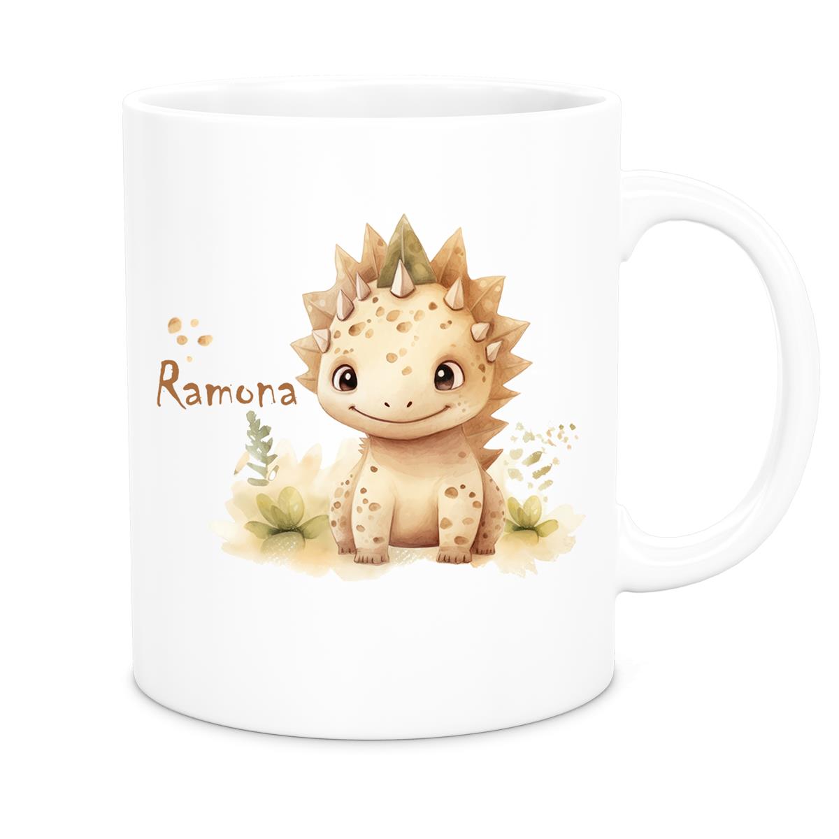 Tasse Wunschname Dino 2 Keramik Kinderbecher versch. Farben