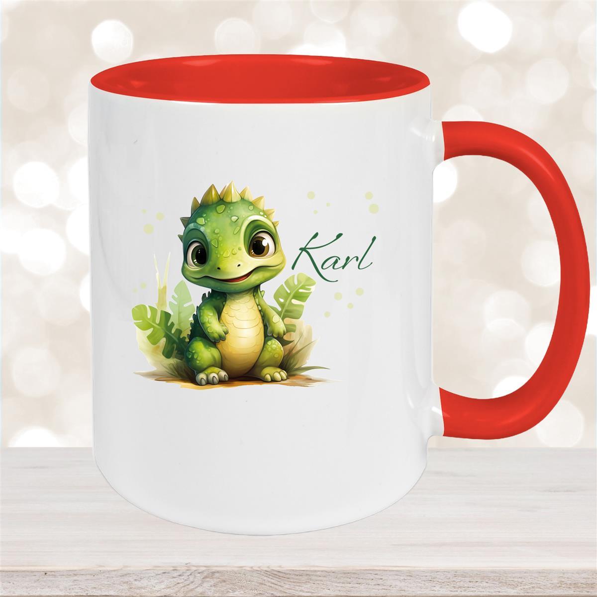 Tasse Dino #16 Wunschname Keramik Kinderbecher Personalisiert Rot
