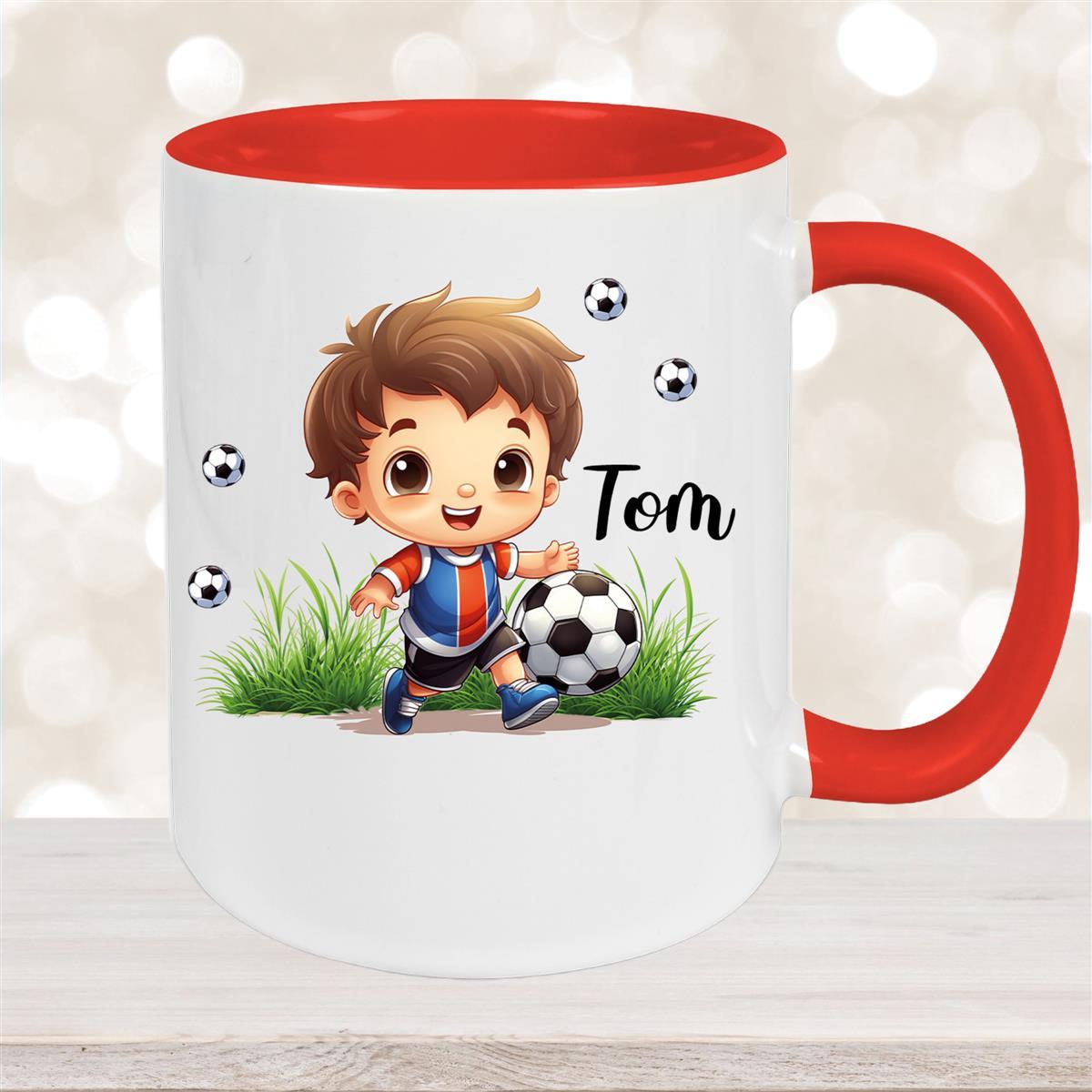 Tasse Fußball #8 Wunschname Keramik Kinderbecher personalisiert Rot