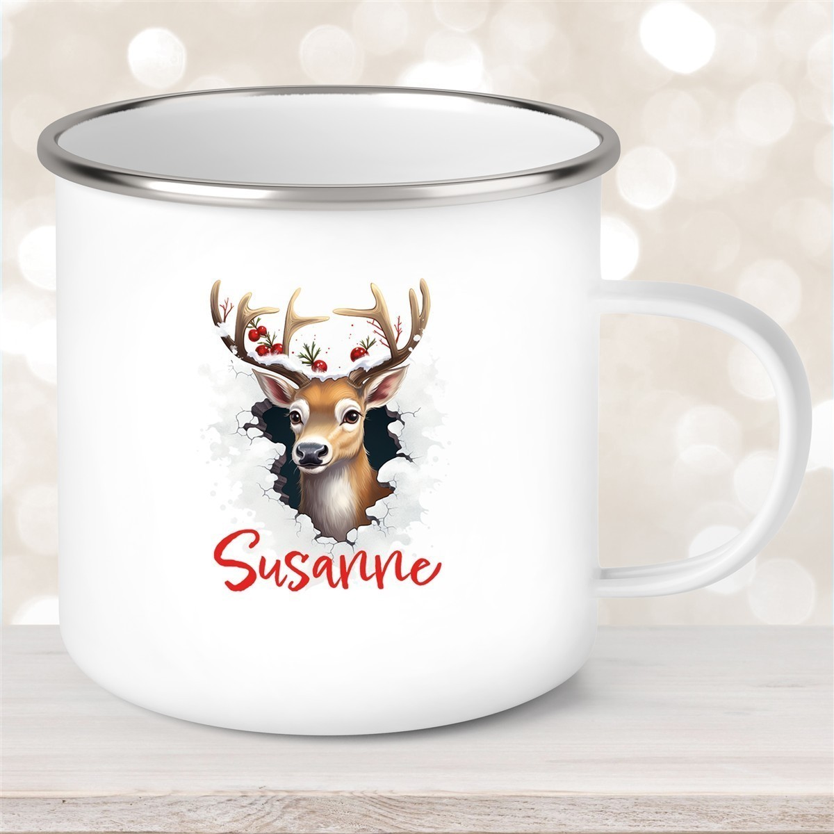 Tasse Wunschname Christmas Rentier #2 Emaille Kinderbecher