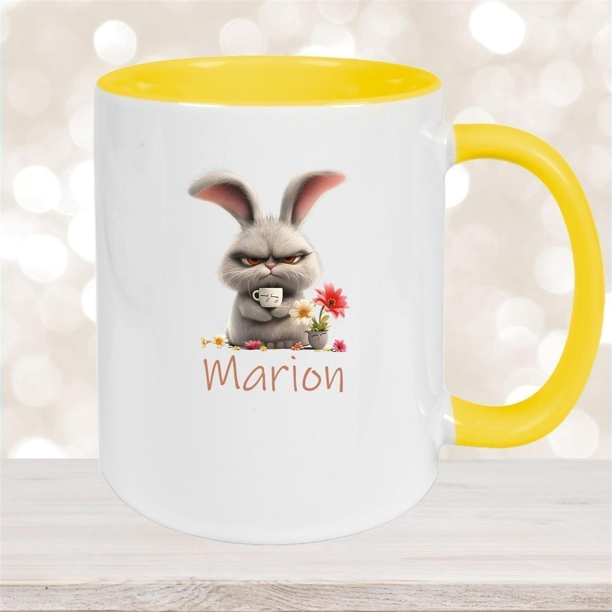 Tasse Ostern Grumpy-Bunny 2 Wunschnamen Keramik personalisiert versch. Farben