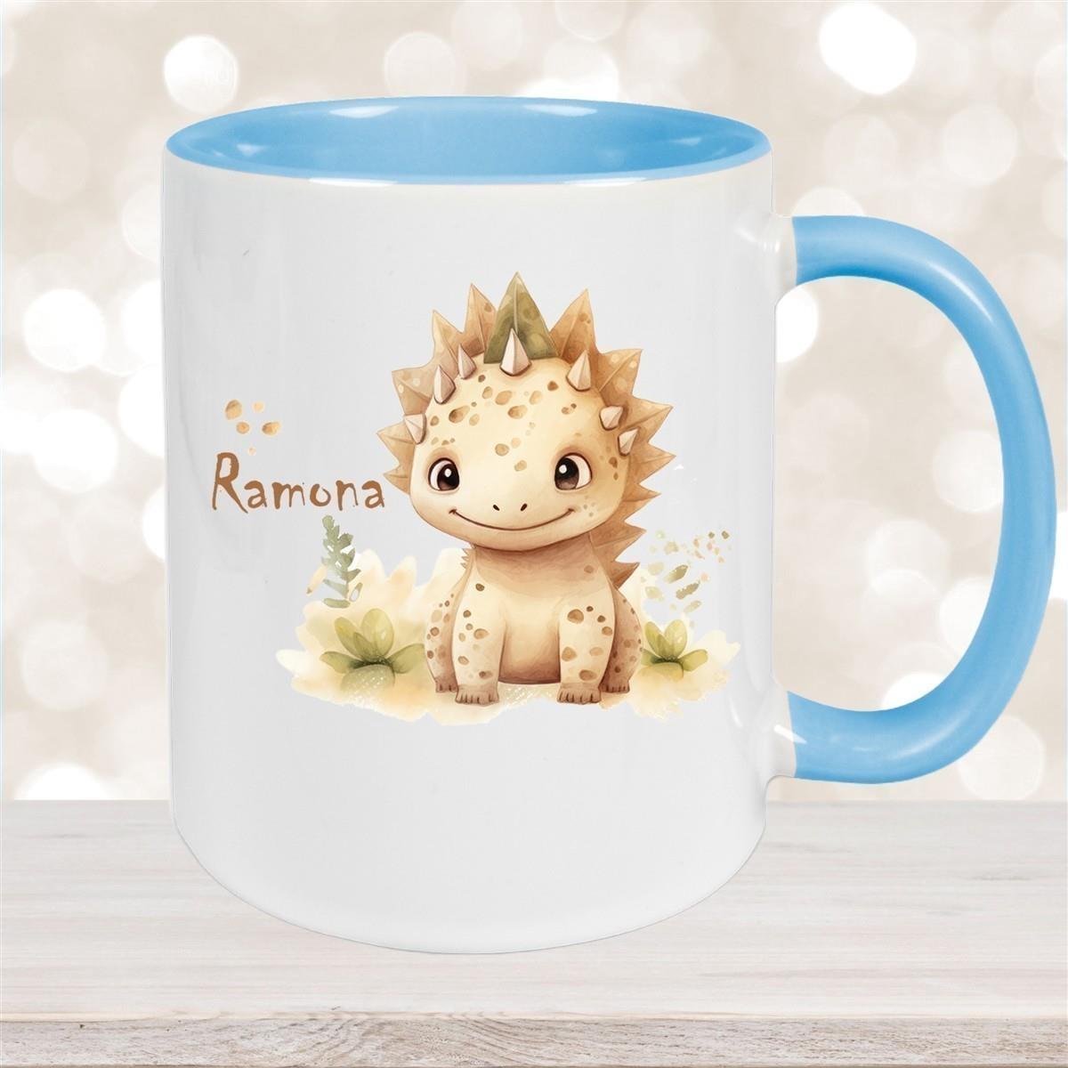 Tasse Wunschname Dino 2 Keramik Kinderbecher versch. Farben
